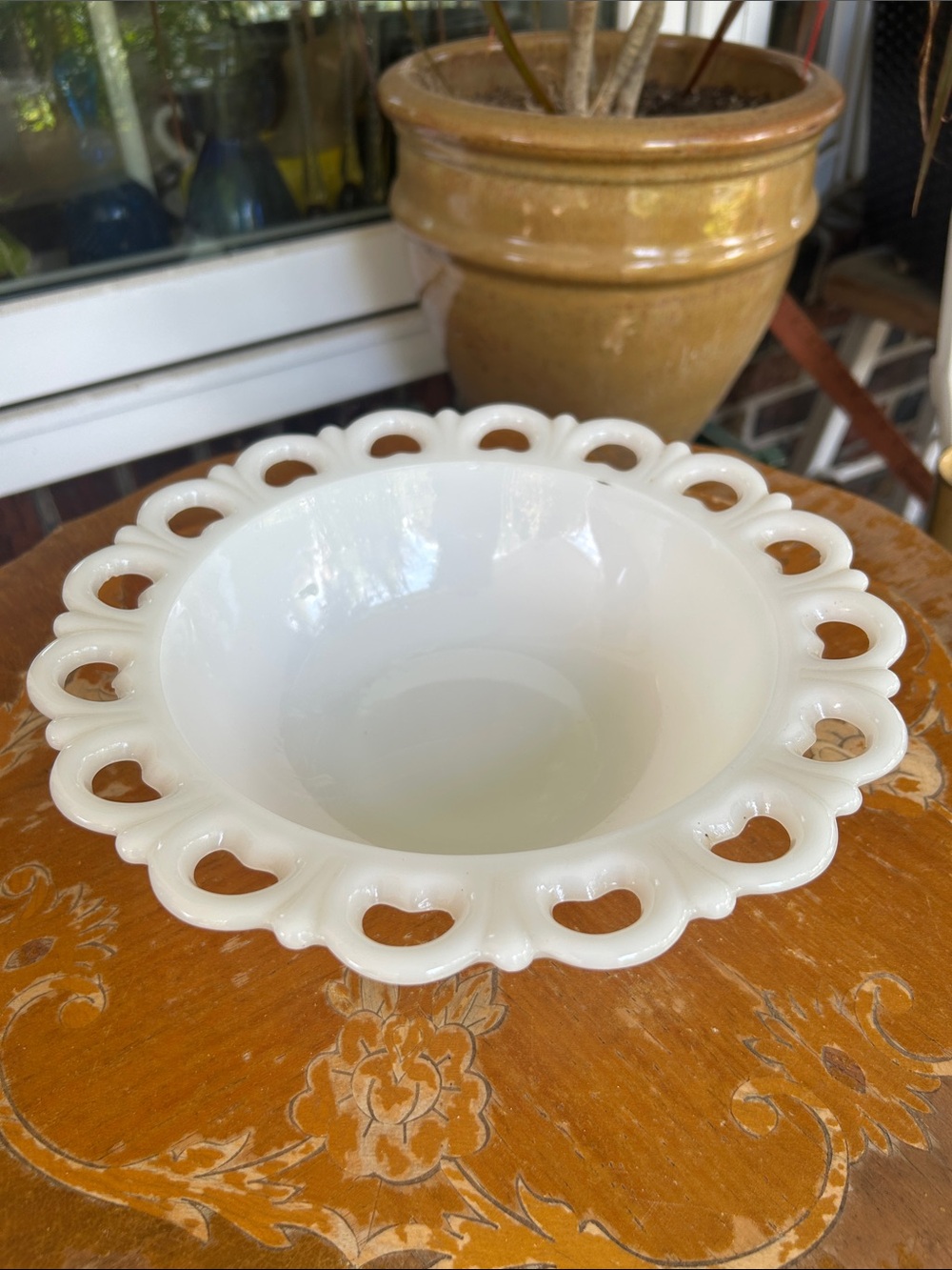Vintage Lace Edge Milk Glass Bowl